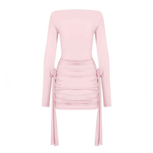 NEW Lioness Glory Blush Pink Long Sleeve Ruched Boat Neck Mini Bodycon Dress XS - Picture 12 of 13